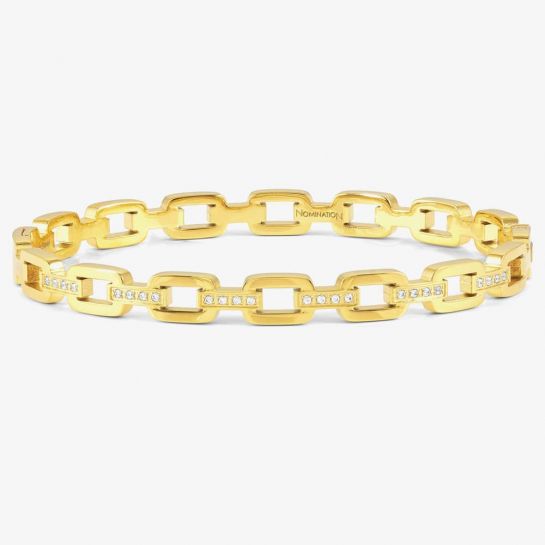 Nomination Pretty Bangles Gold Plated Square Link Cubic Zirconia Bangle