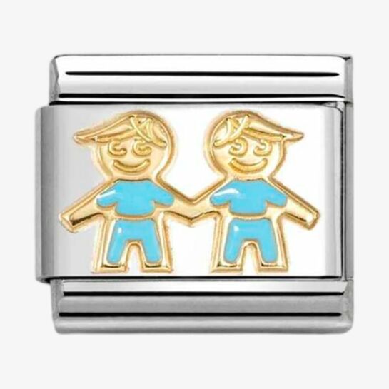 CLASSIC Gold & Blue Two Boys Brothers Charm