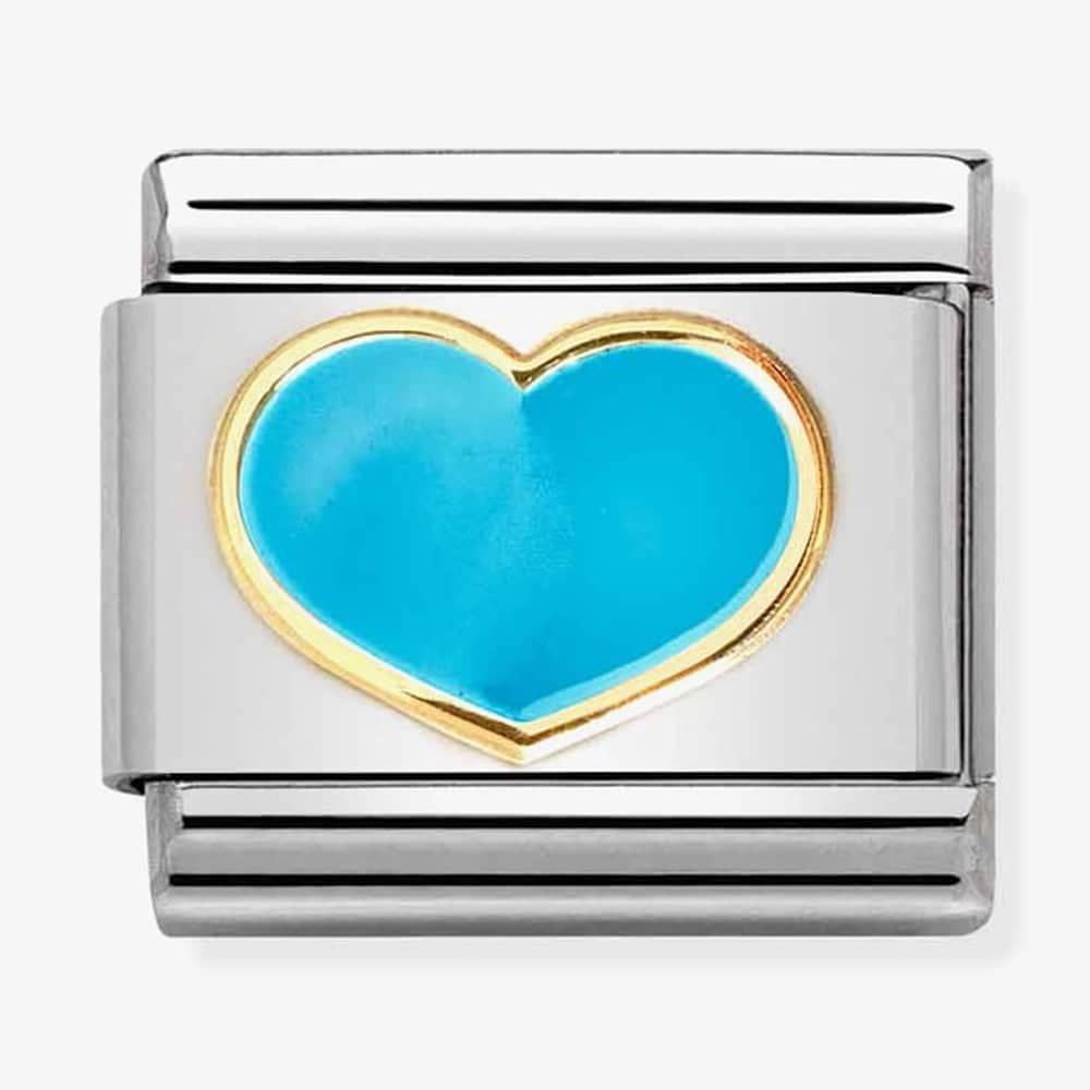 Nomination Classic Link with Turquoise Heart in Yellow Gold Tone