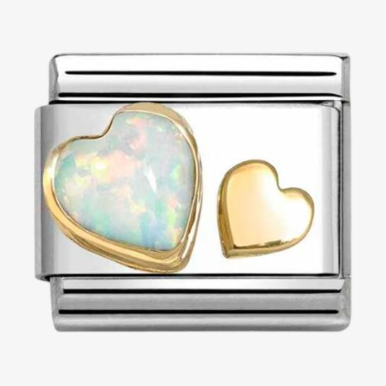 CLASSIC Gold Double Heart White Opal Charm