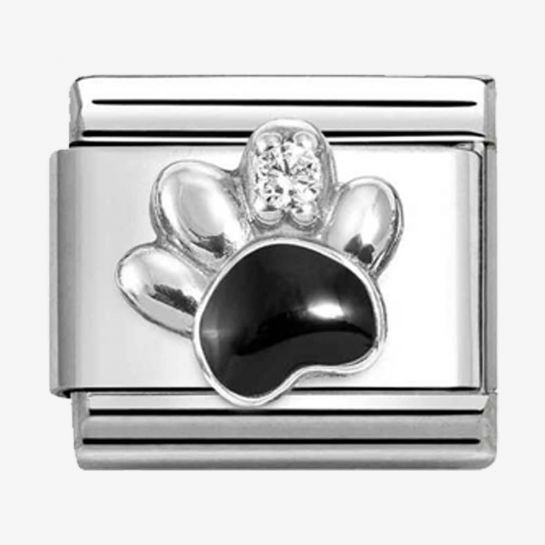 Nomination Classic Silvershine Black Paw Print Charm