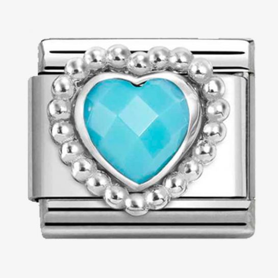 Nomination CLASSIC Silvershine Turquoise Faceted Heart Beaded Setting Charm