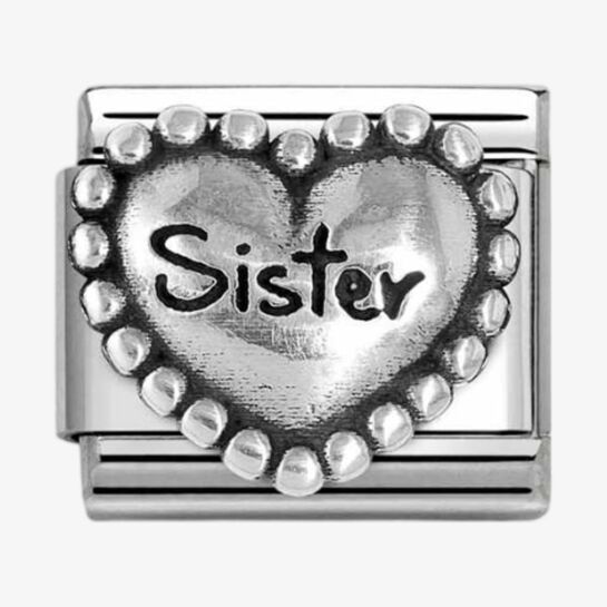 CLASSIC Silvershine Silver Beaded Heart Sister Charm