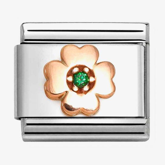 CLASSIC Rose Gold Symbols Green Clover Charm