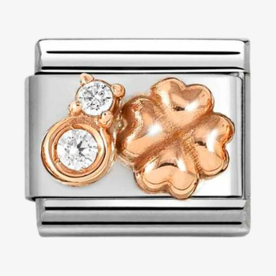 CLASSIC Rose Gold Cubic Zirconia Raised Four Leaf Clover Charm