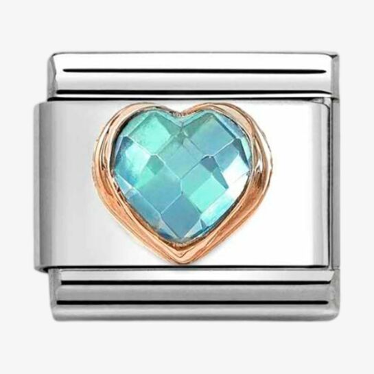 CLASSIC Rose Gold Cubic Zirconia Light Blue Heart Charm