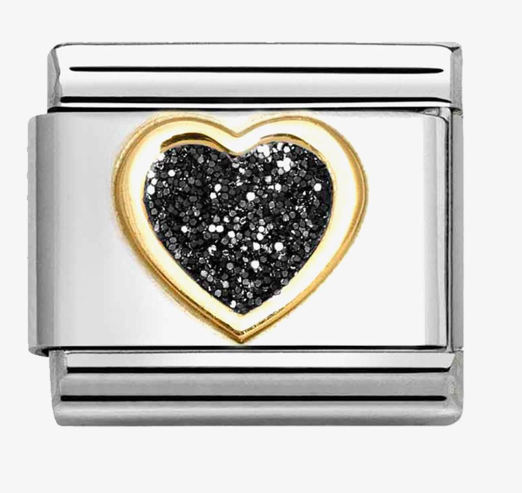 Nomination Classic Link Heart with Black Glitter