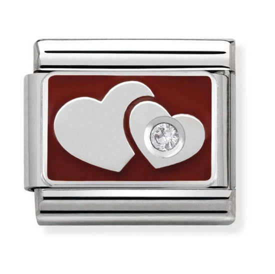 Nomination Classic Double Hearts and White Stone Charm