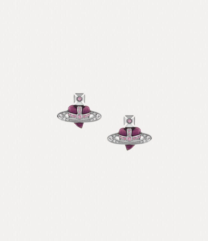 Vivienne Westwood New Diamante Heart Earrings Platinum Tone & Light Amythst