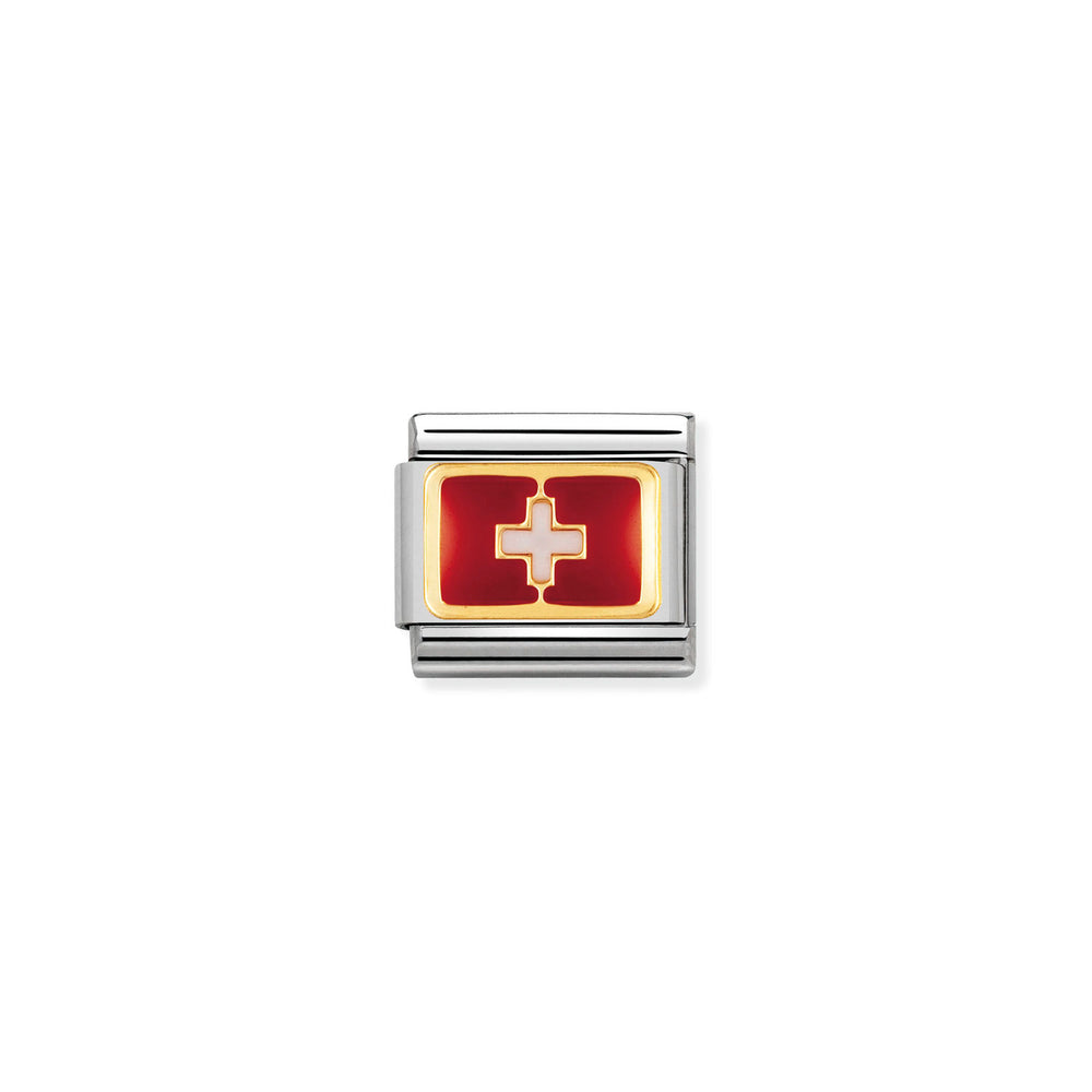 Nomination Classic Link with Enamel Switzerland Flag in Yellow Gold Tone