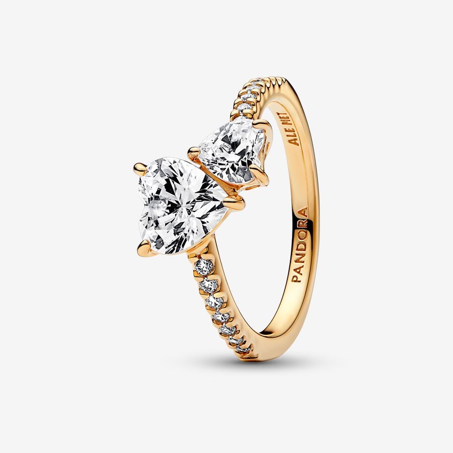 Pandora Double Heart Sparkling Ring-Yellow Gold