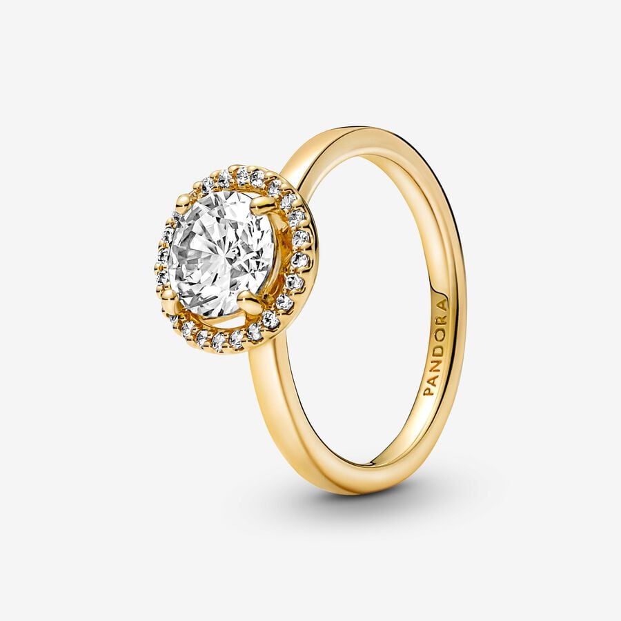 Pandora Sparkling Round Halo Ring-Yellow Gold