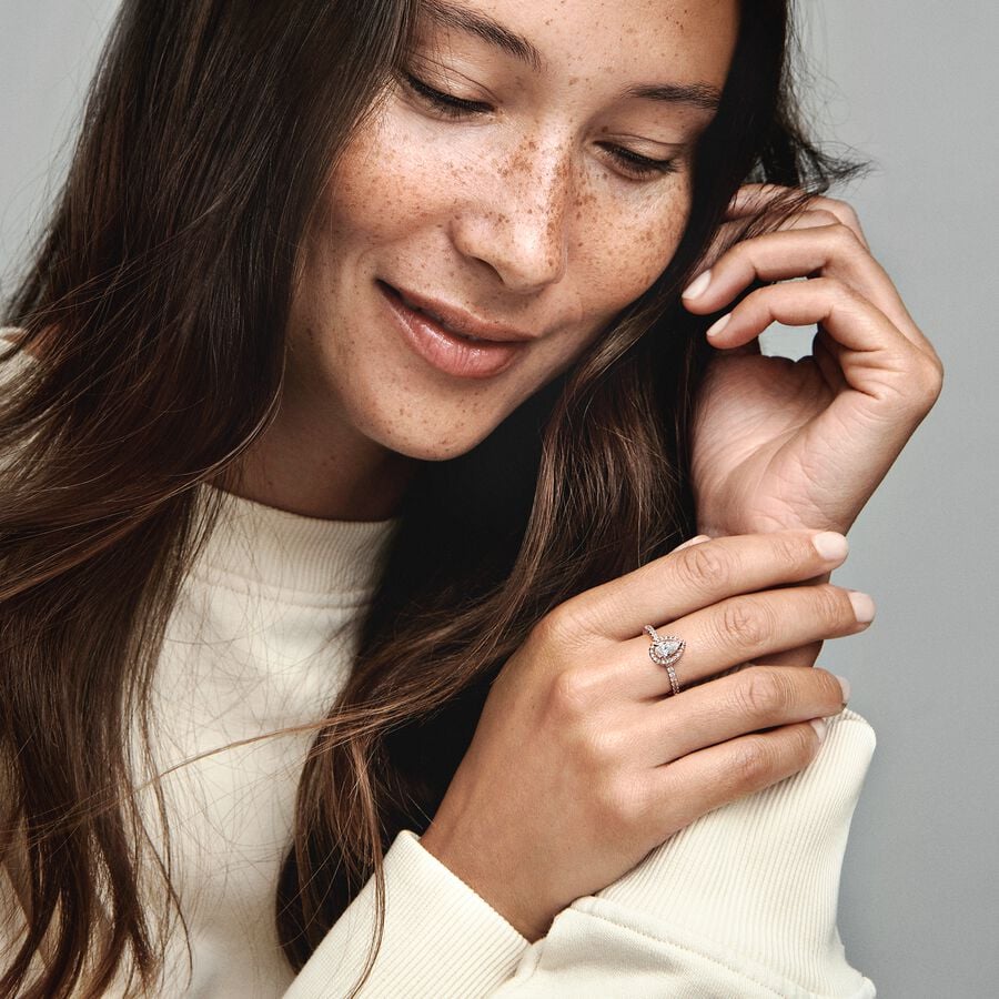 
                      
                        Pandora Sparkling Pear Halo Ring
                      
                    