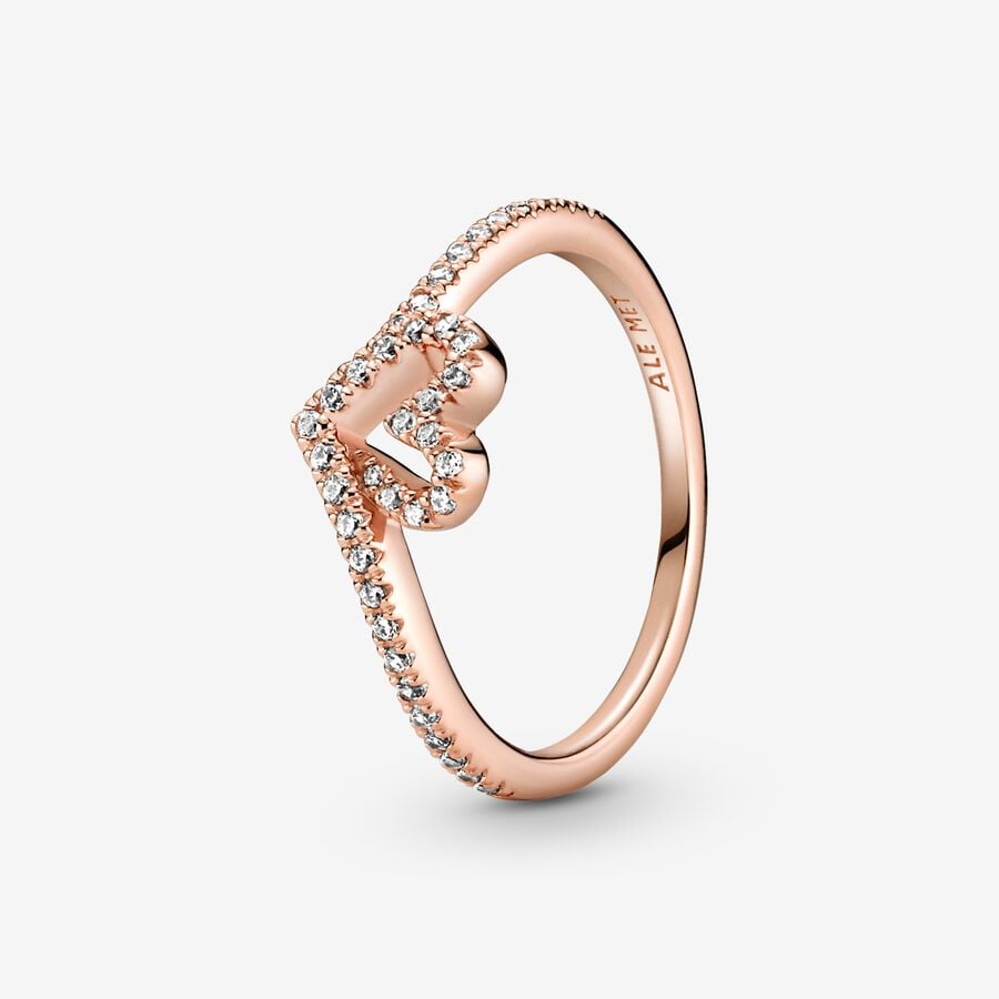 Pandora Sparkling Wishbone Heart Ring