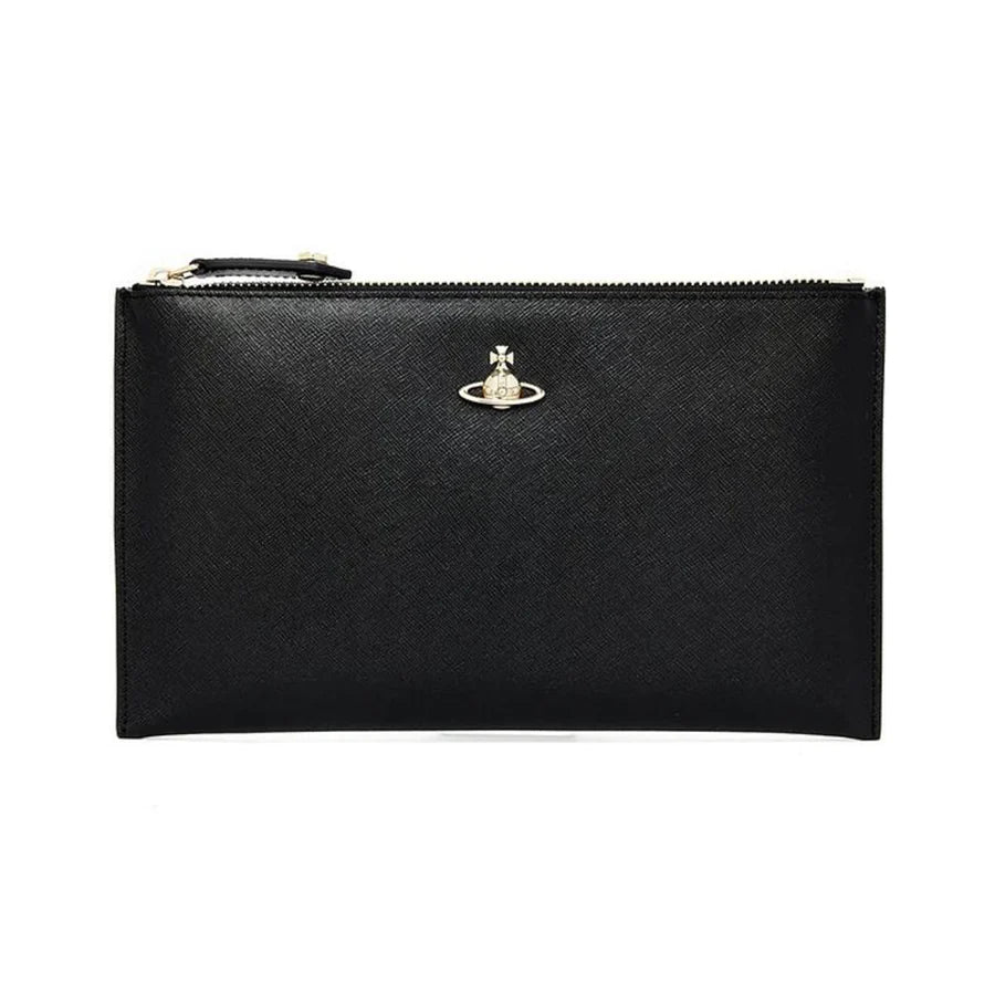 Vivienne Westwood Saffiano Victoria Clutch with Zip in Black