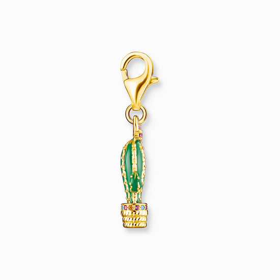 Load image into Gallery viewer, Thomas Sabo Charm pendant green cactus gold plated
