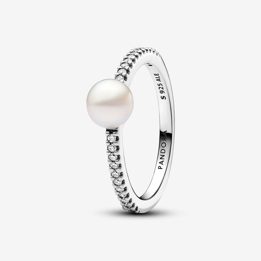 Pandora Treated Freshwater Cultured Pearl & Pavé Ring