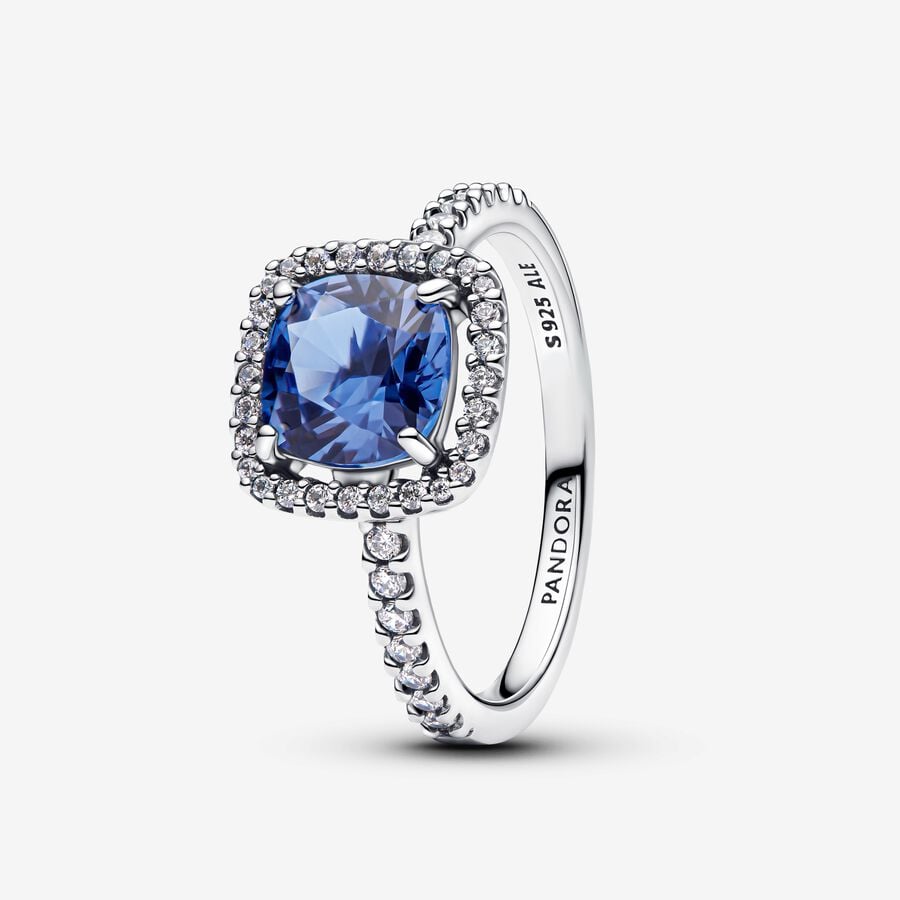 Pandora Sparkling Square Blue Halo Statement Ring