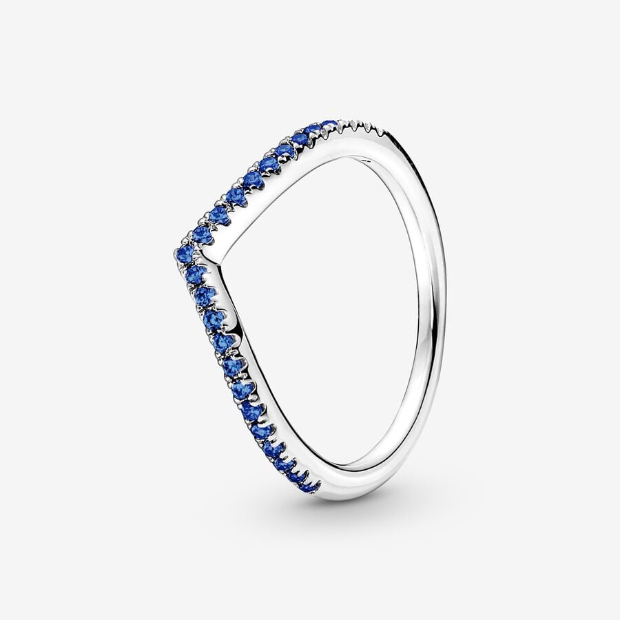 Pandora Timeless Wishbone Sparkling Blue Ring