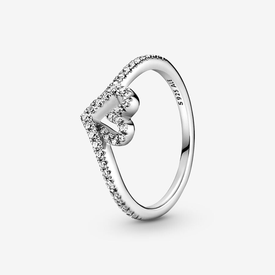 Pandora Sparkling Wishbone Heart Ring