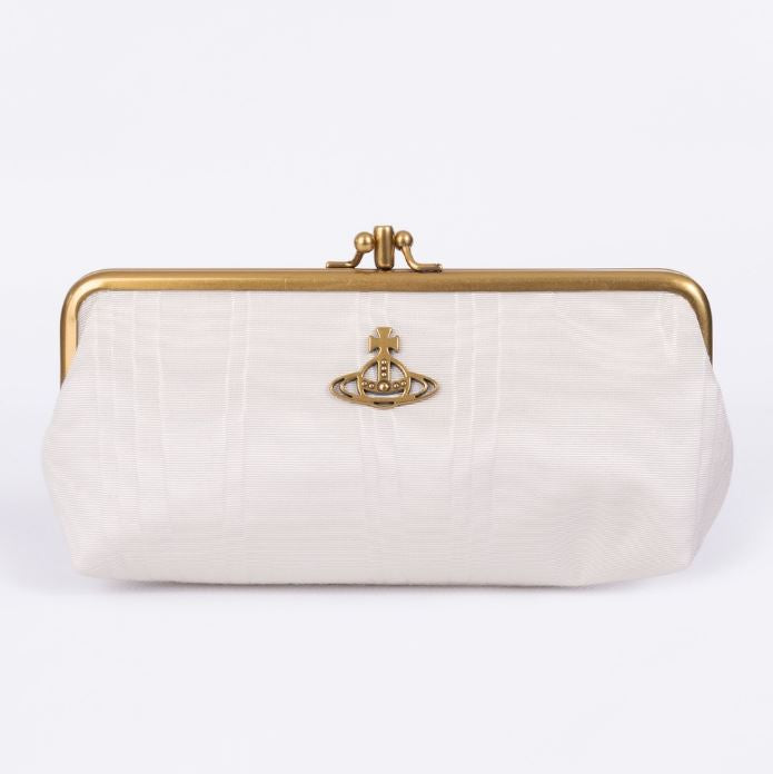 Vivienne Westwood Moire DB Frame Purse with Chain Cream