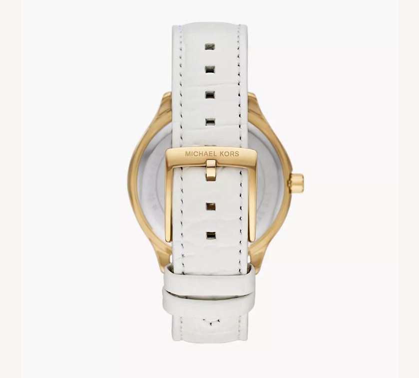 
                      
                        Michael Kors Sage Pavé Gold-Tone and White Crocodile Embossed Leather Ladies Watch
                      
                    