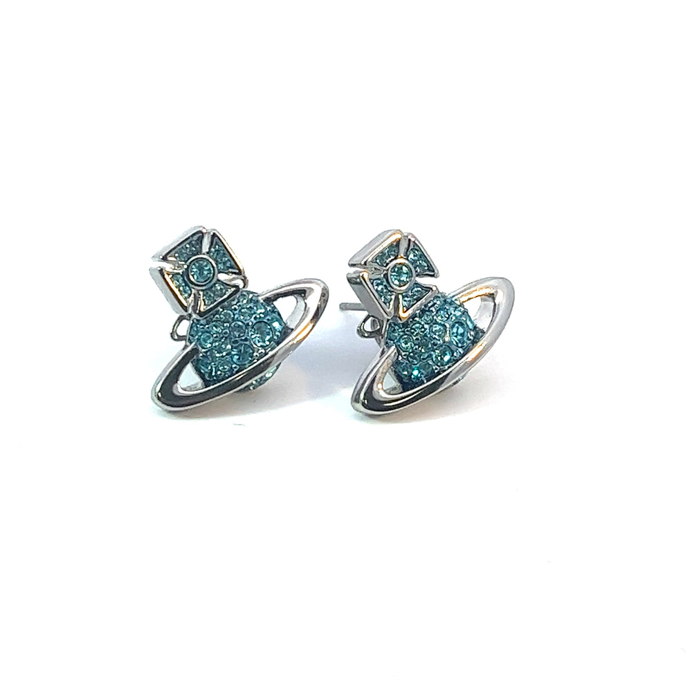 Vivienne Westwood Brighton Bas Relief Silver Tone and Blue Patina Earrings