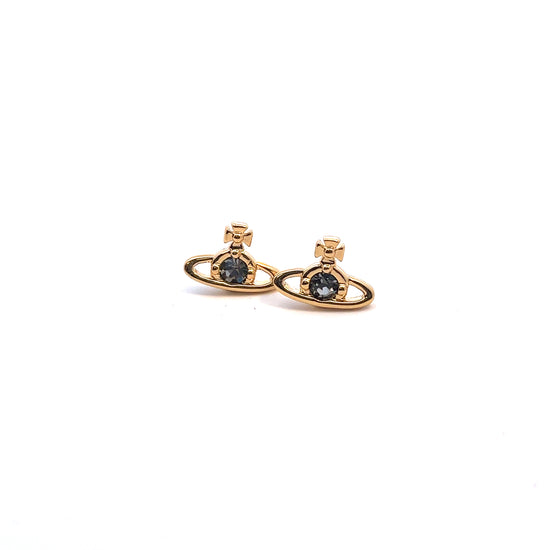 Vivienne Westwood Nano Solitaire Yellow Gold Tone and Black Crystal Earrings