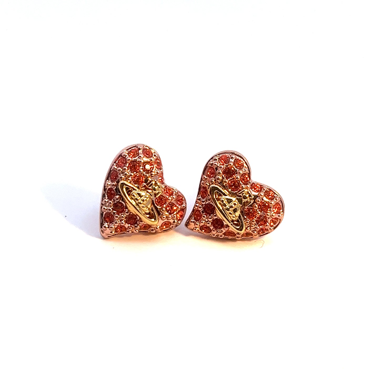 Vivienne Westwood Tiny Diamante Rose Gold Tone Heart Earrings