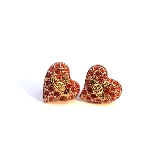 Vivienne Westwood Tiny Diamante Rose Gold Tone Heart Earrings