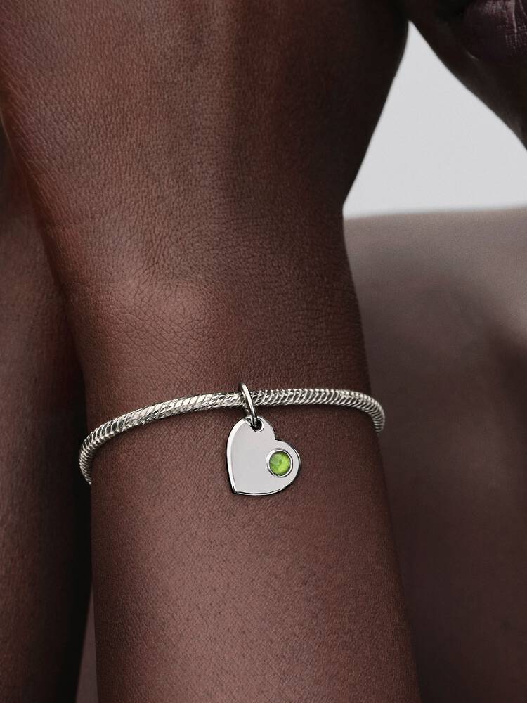Pandora August Heart Spring Green Stone Dangle Charm