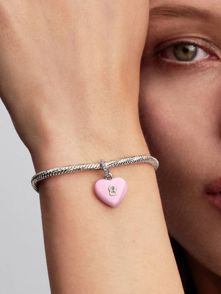 Pandora Pink Ceramic Heart Padlock Dangle Charm