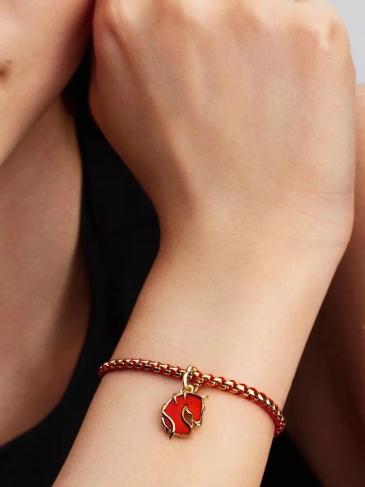 Pandora Red Fire Horse Murano Glass Dangle Charm