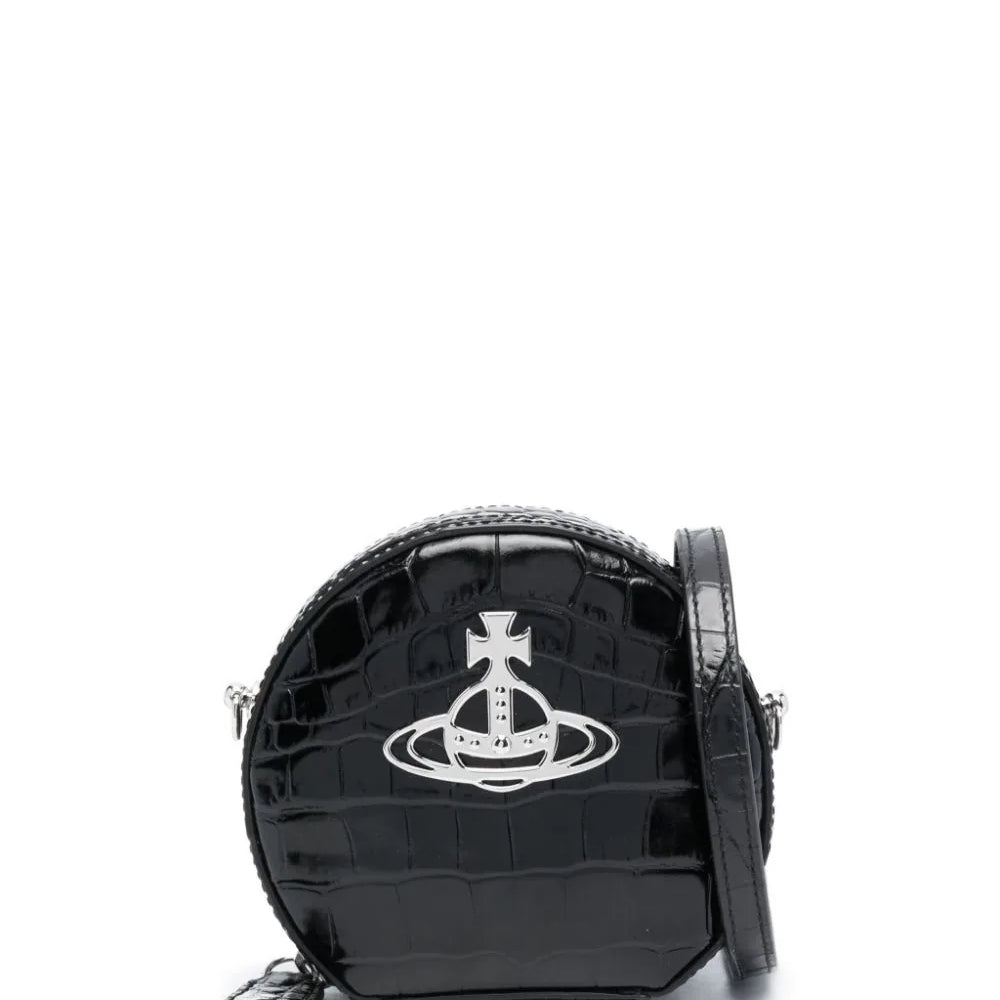 Vivienne Westwood Crocodile Mini Round Crossbody Black Bag