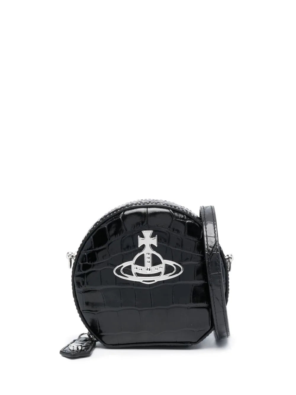 Vivienne Westwood Crocodile Mini Round Crossbody Black Bag