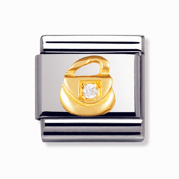 Nomination Classic Yellow Gold White CZ Handbag Charm Link