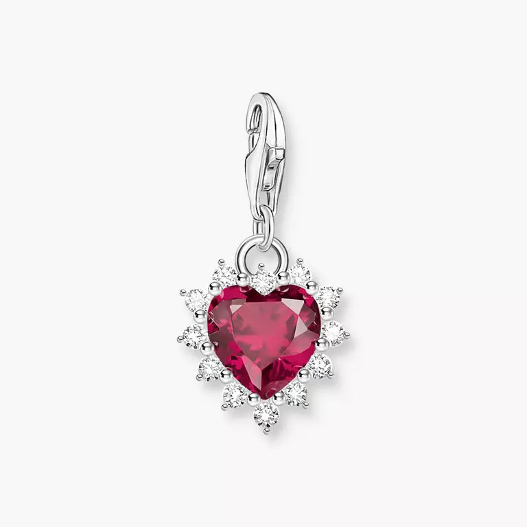 Thomas Sabo Silver Heart Charm Pendant with Red Stones
