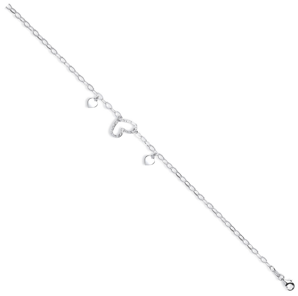 Coe & Co Sterling Silver Fancy Heart Drop Anklet