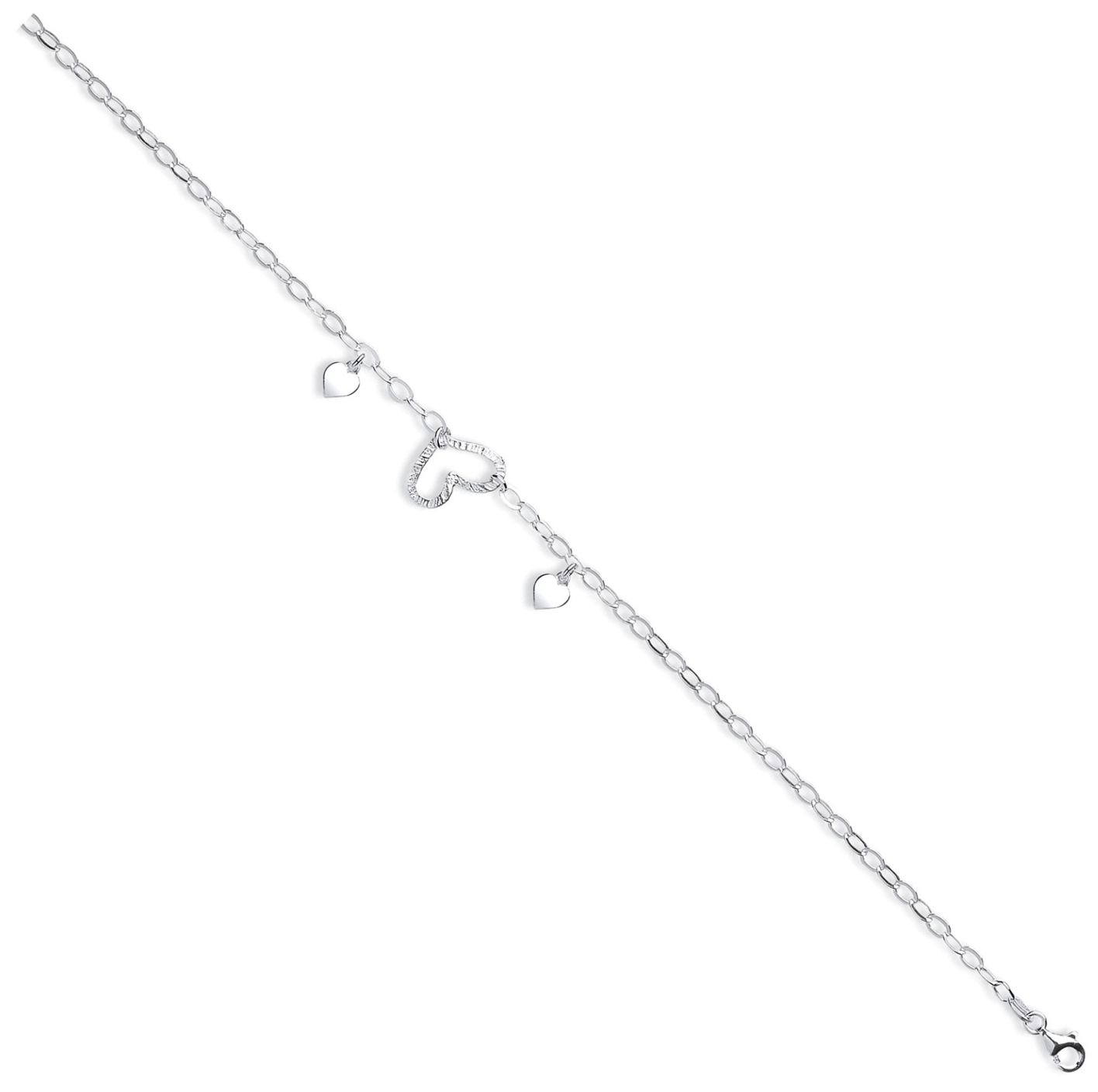 Coe & Co Sterling Silver Fancy Heart Drop Anklet