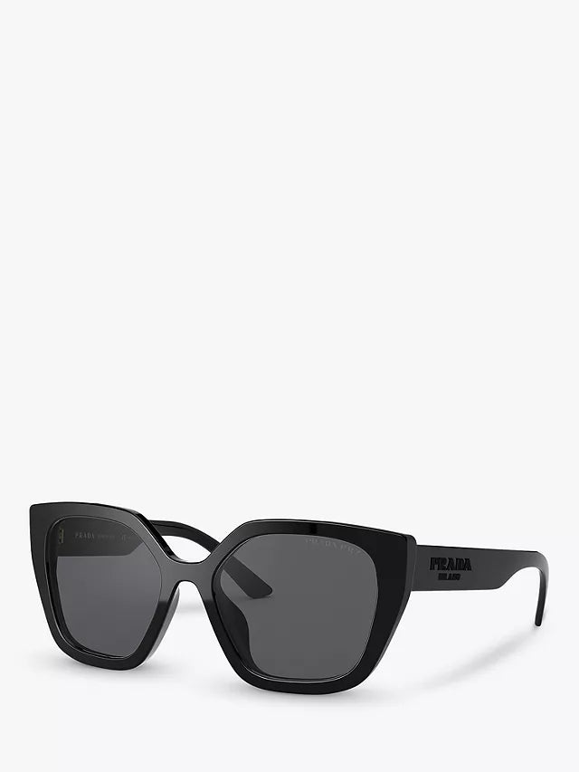 Prada Women's Polarised Square Sunglasses, Black/Grey