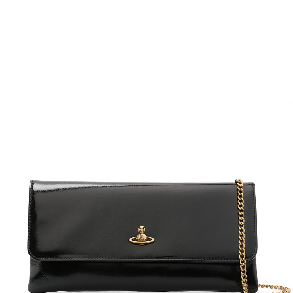 Vivienne Westwood Flap Closure Clutch Bag Black Shiny Leather