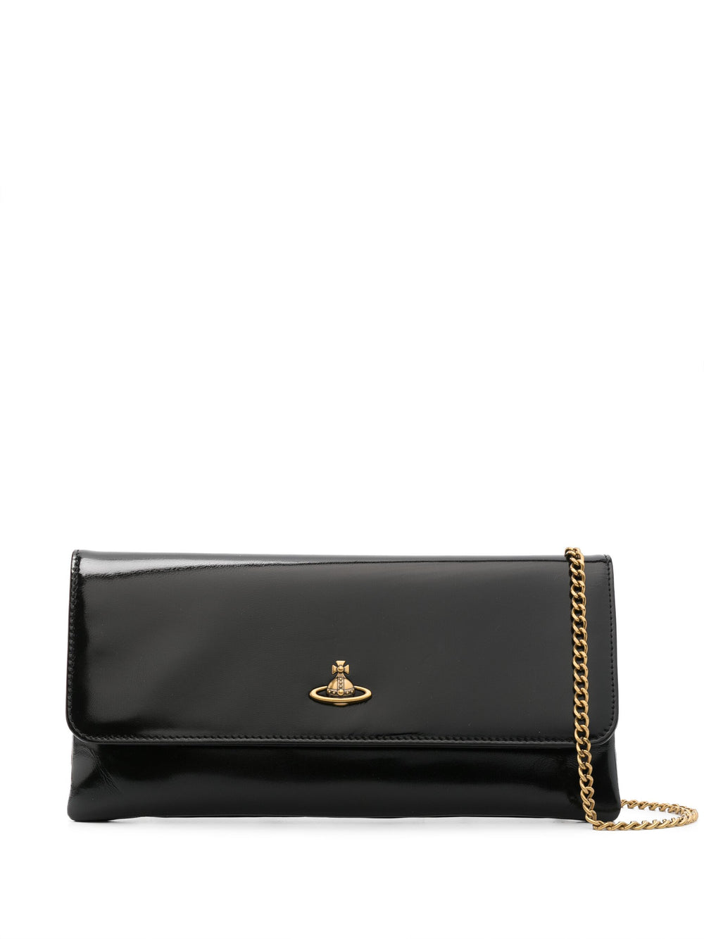 Vivienne Westwood Flap Closure Clutch Bag Black Shiny Leather