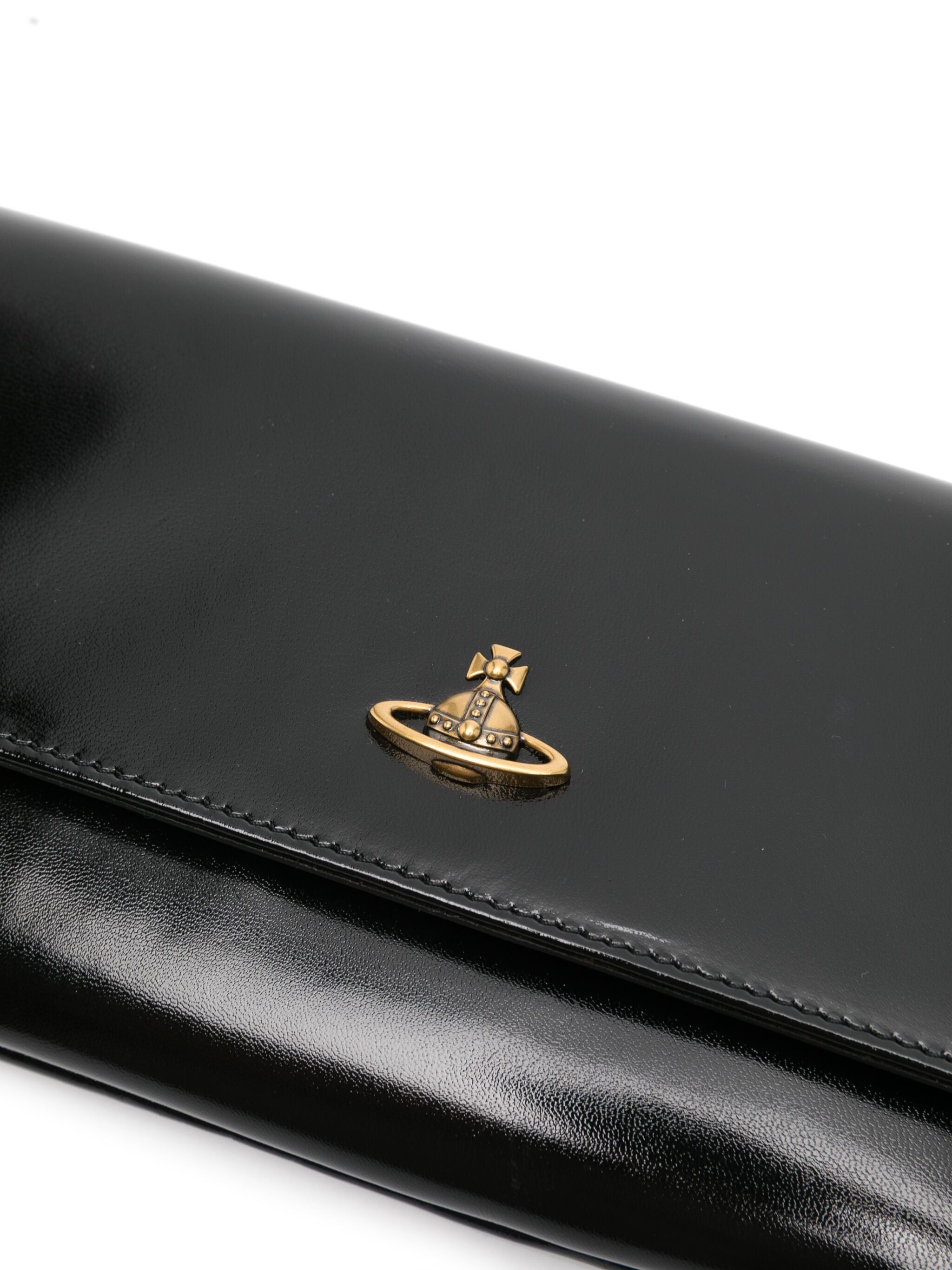 Vivienne Westwood Flap Closure Clutch Bag Black Shiny