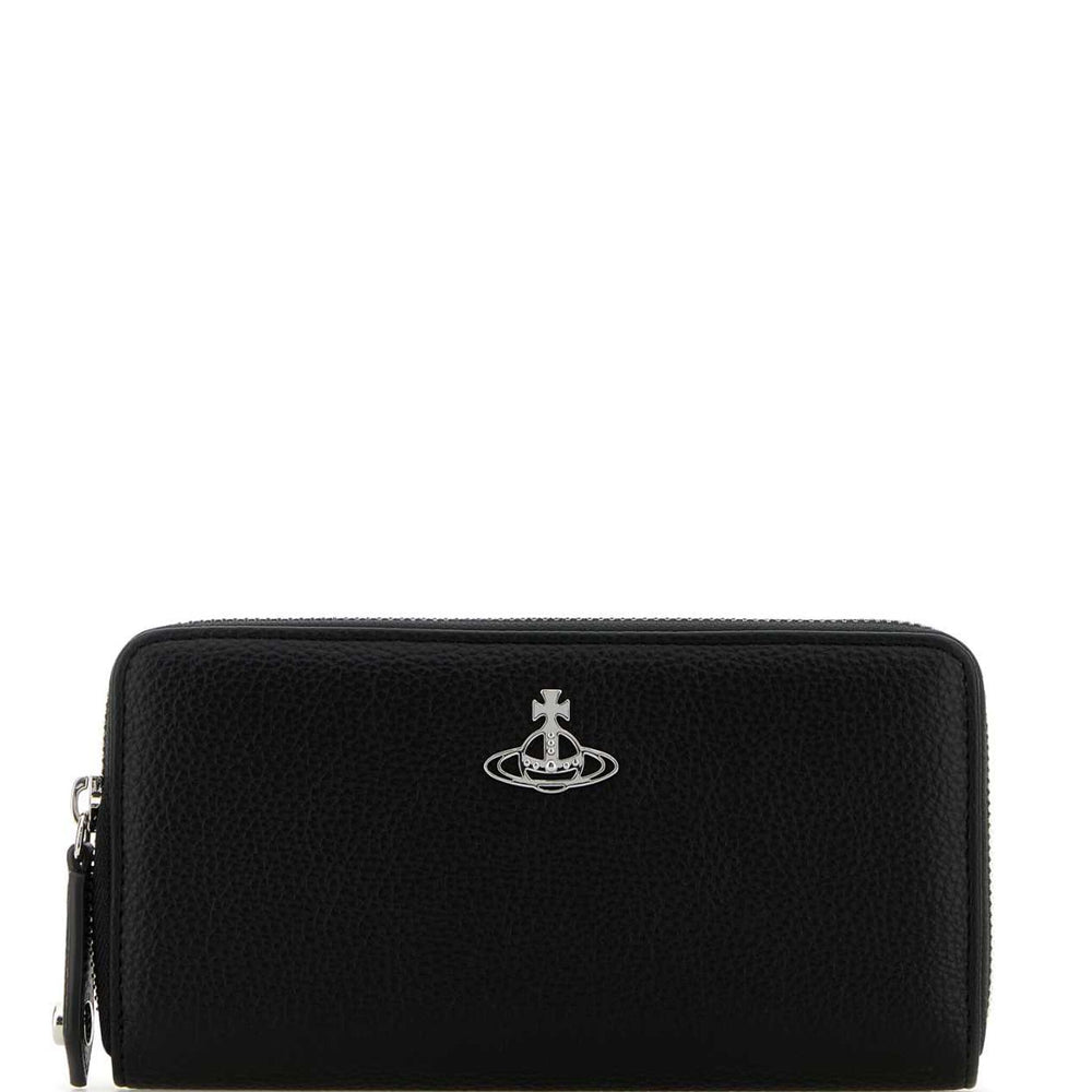 Vivienne Westwood Classic Zip Round Wallet Black Grain Leather