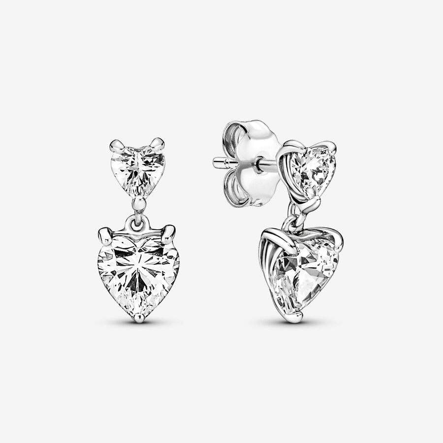 Pandora Double Heart Sparkling Stud Earrings