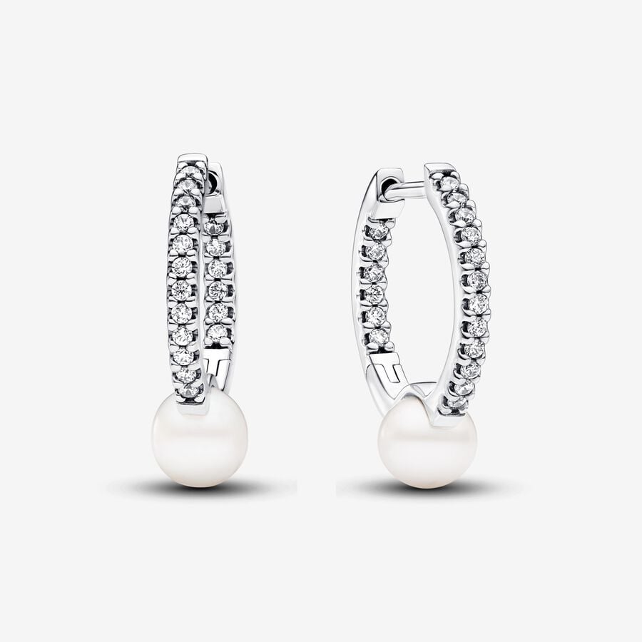 Pandora Treated Freshwater Cultured Pearl & Pavé Hoop Earrings