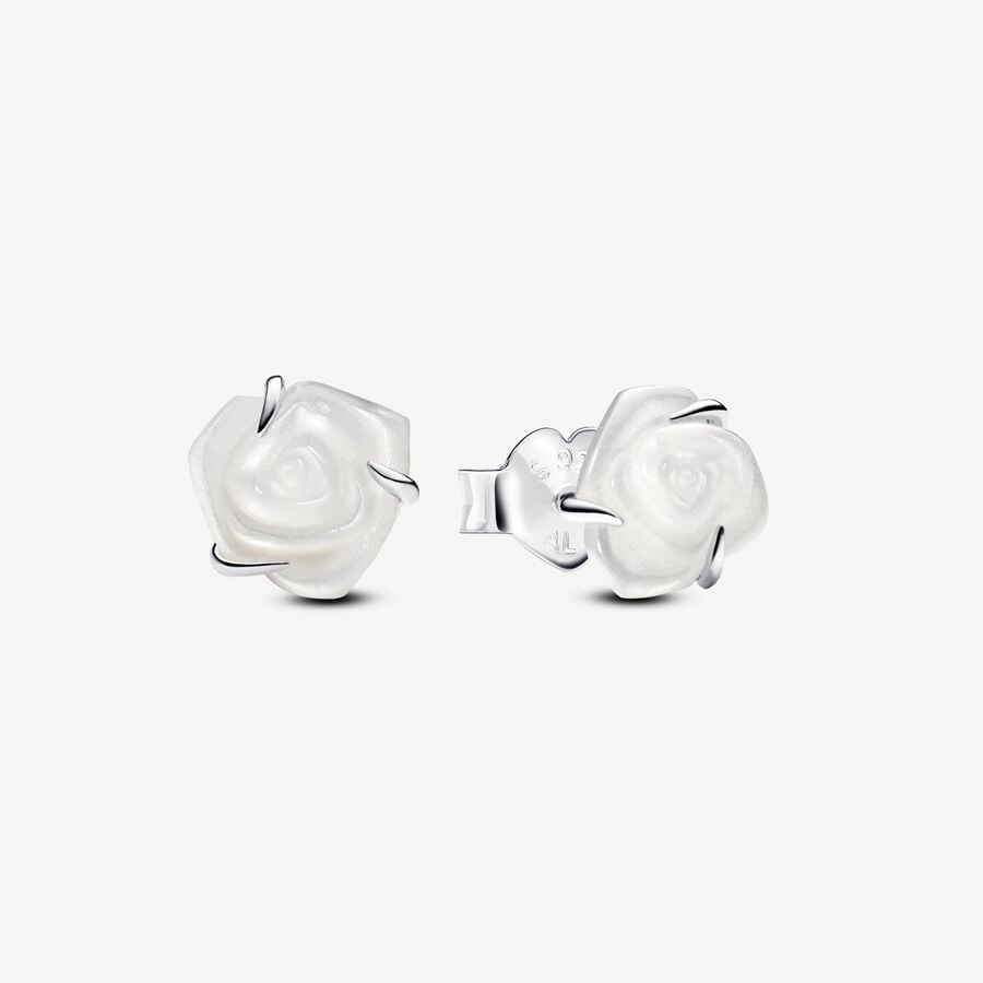 Pandora White Rose in Bloom Stud Earrings