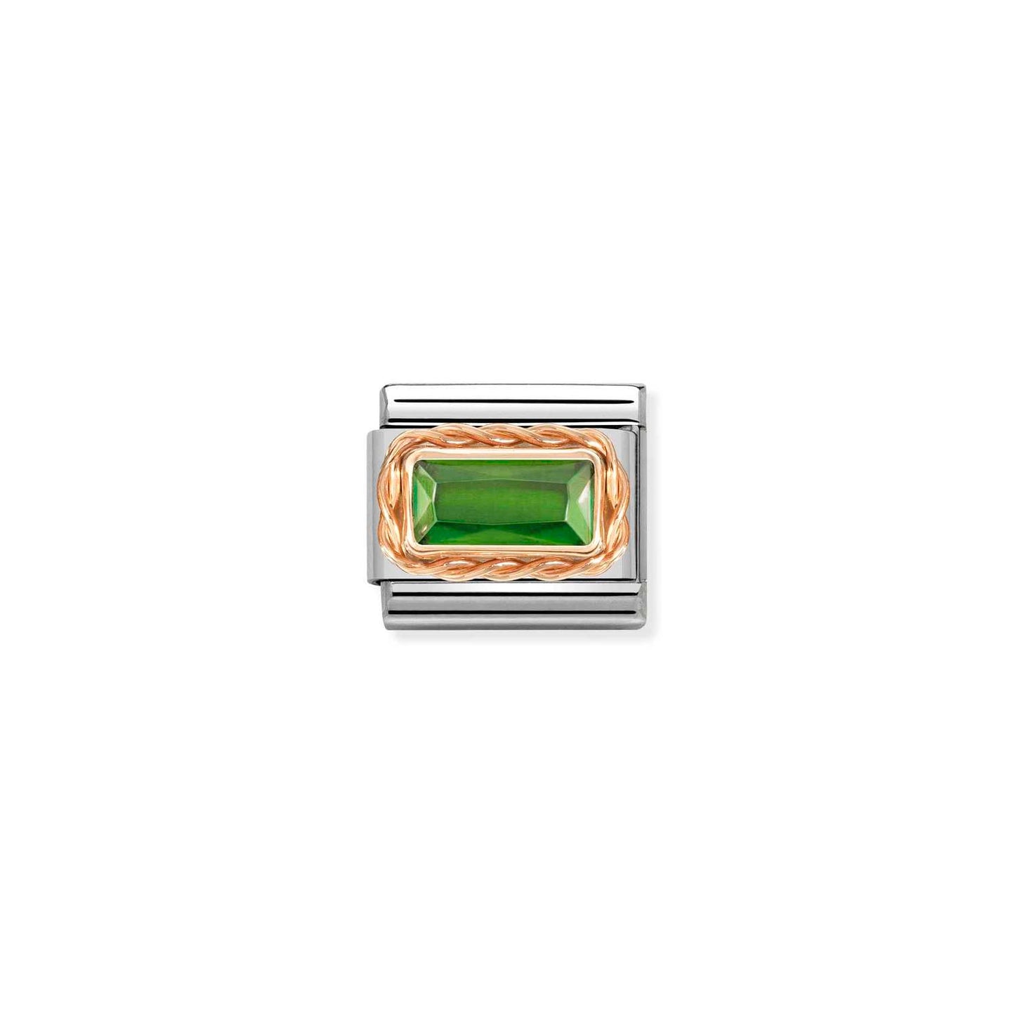 Nomination Classic Link with Baguette Green CZ Stone in Rose Gold Tone