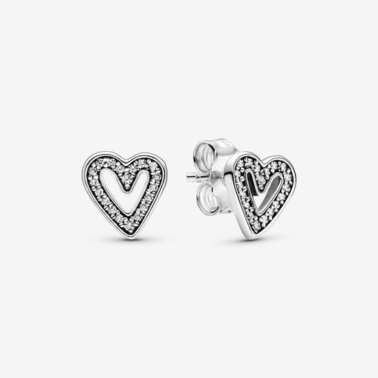 Pandora Sparkling Freehand Heart Stud Earrings