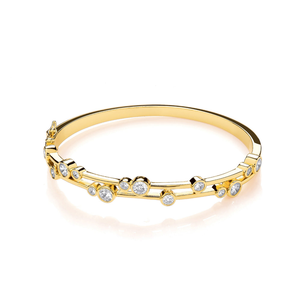 Coe & Co Yellow Gold Plated Timeless Rubover set Clear CZs Ladies Bangle